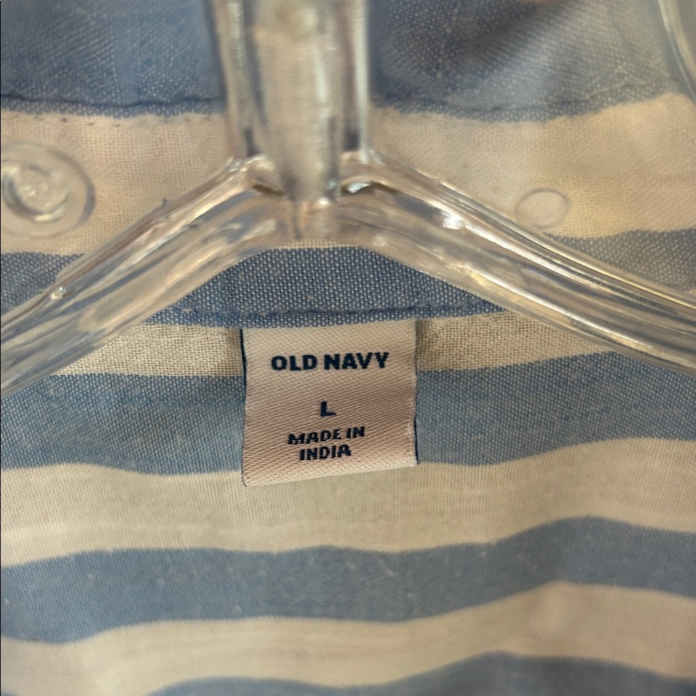 Old Navy Light Blue and White Striped Size Large Shirt; Lightweight and Adorable - Picture 3 of 12